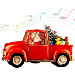 Vintage lighted musical swirling glitter globe  red truck decor